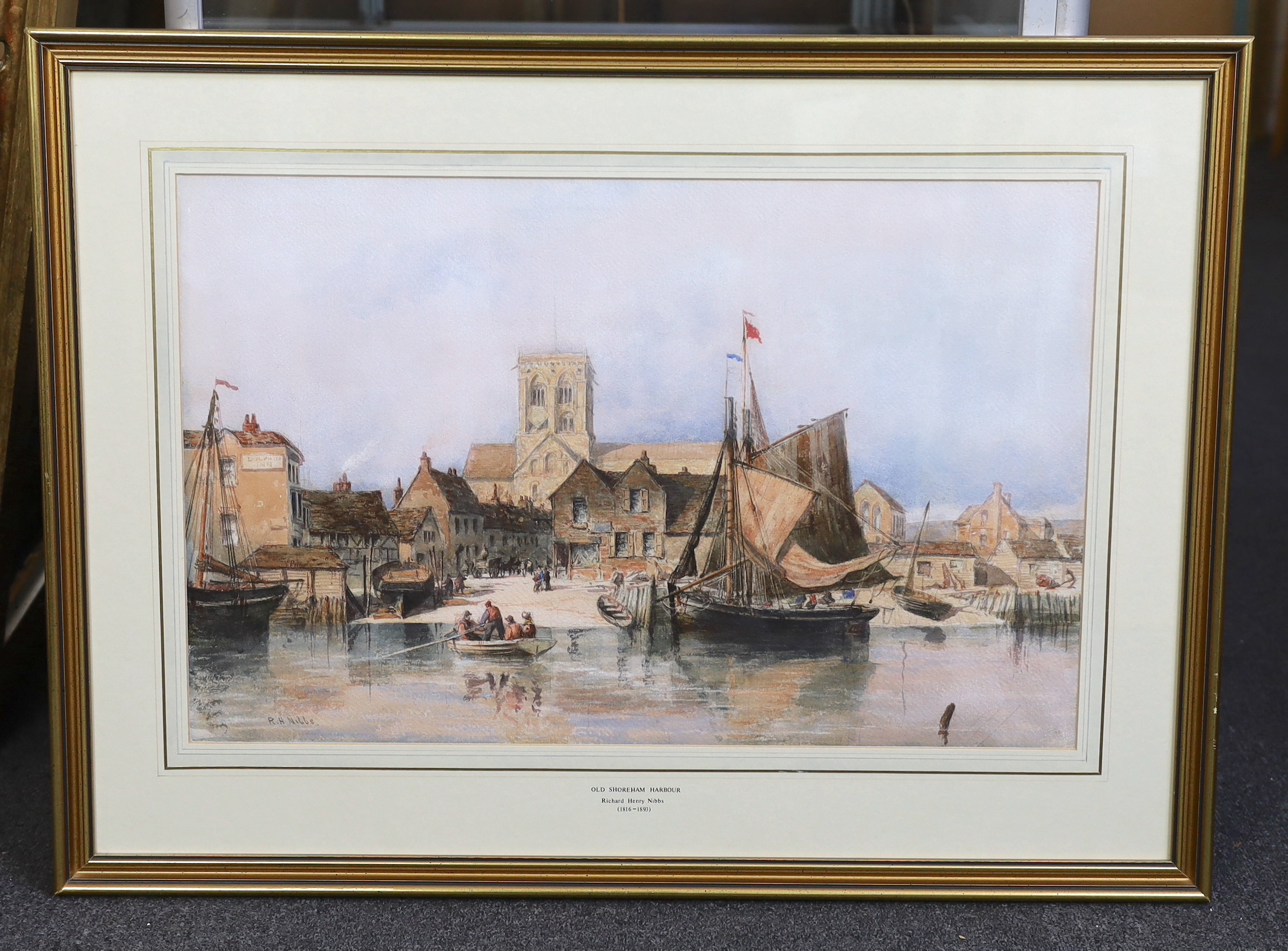 Richard Henry Nibbs (English, 1816–1893), 'Old Shoreham Harbour', watercolour, 38 x 60cm